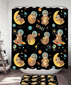 Cool Sloth In Space Shower Curtain - Humorous And Fun Space Themed Bathroom Decor