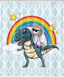 Cool Unicorn Riding Cute Dinosaur Funny Kids Shower Curtain
