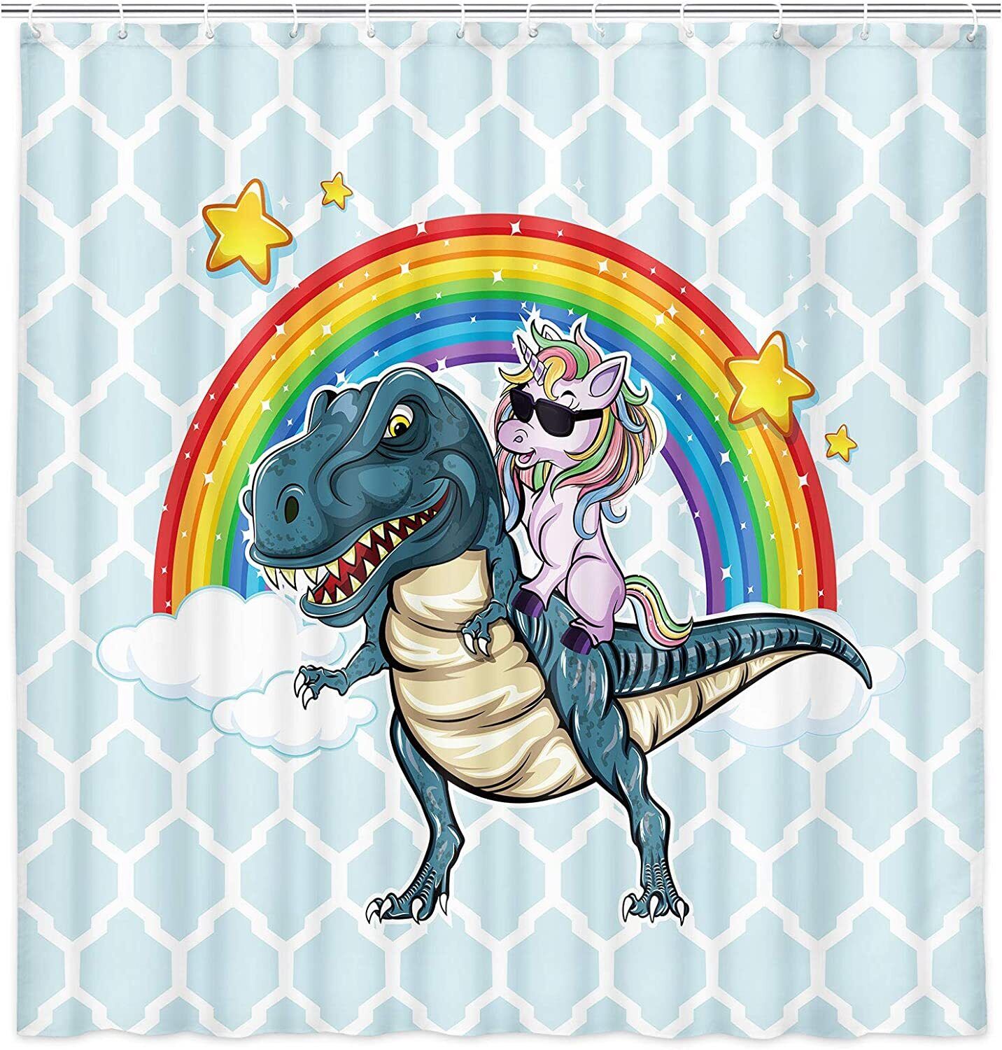 Cool Unicorn Riding Cute Dinosaur Funny Kids Shower Curtain