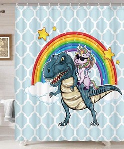 Cool Unicorn Riding Cute Dinosaur Funny Kids Shower Curtain