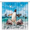 Cool and Cute Shower Curtain with Funny Penguin Riding Shark Design Perfect for Kids Bathroom