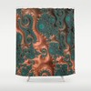 Copper and Green Geometric Pattern Modern Decor Bohemian Fabric Shower Curtain 