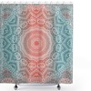 Coral And Teal Shower Curtain - Modern Tribal Mandala Tibetan Healing Motif With Floral Geometric Ombre Art