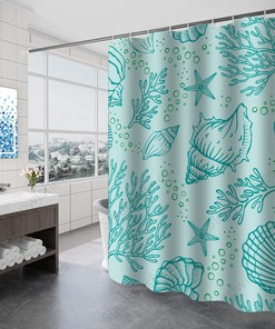 Coral Beach-Themed Shower Curtain Waterproof Fabric for an Oceanic Look in Bathroom