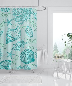 Coral Beach-Themed Shower Curtain Waterproof Fabric for an Oceanic Look in Bathroom