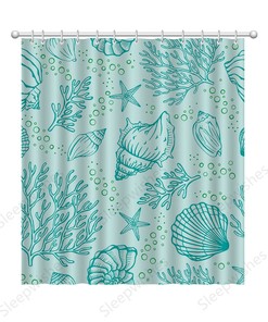 Coral Beach-Themed Shower Curtain Waterproof Fabric for an Oceanic Look in Bathroom