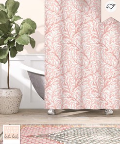 Coral Pink Art Nouveau Shower Curtain - William Morris Bathroom Decor