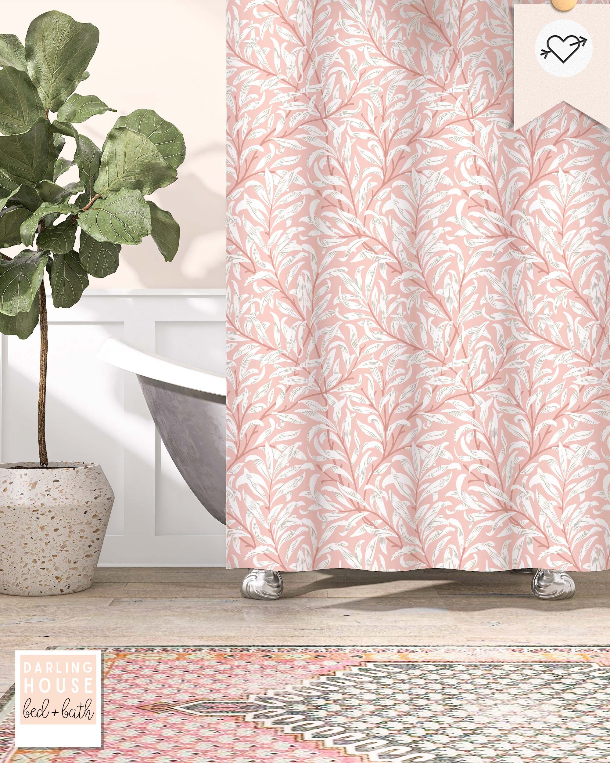 Coral Pink Art Nouveau Shower Curtain - William Morris Bathroom Decor