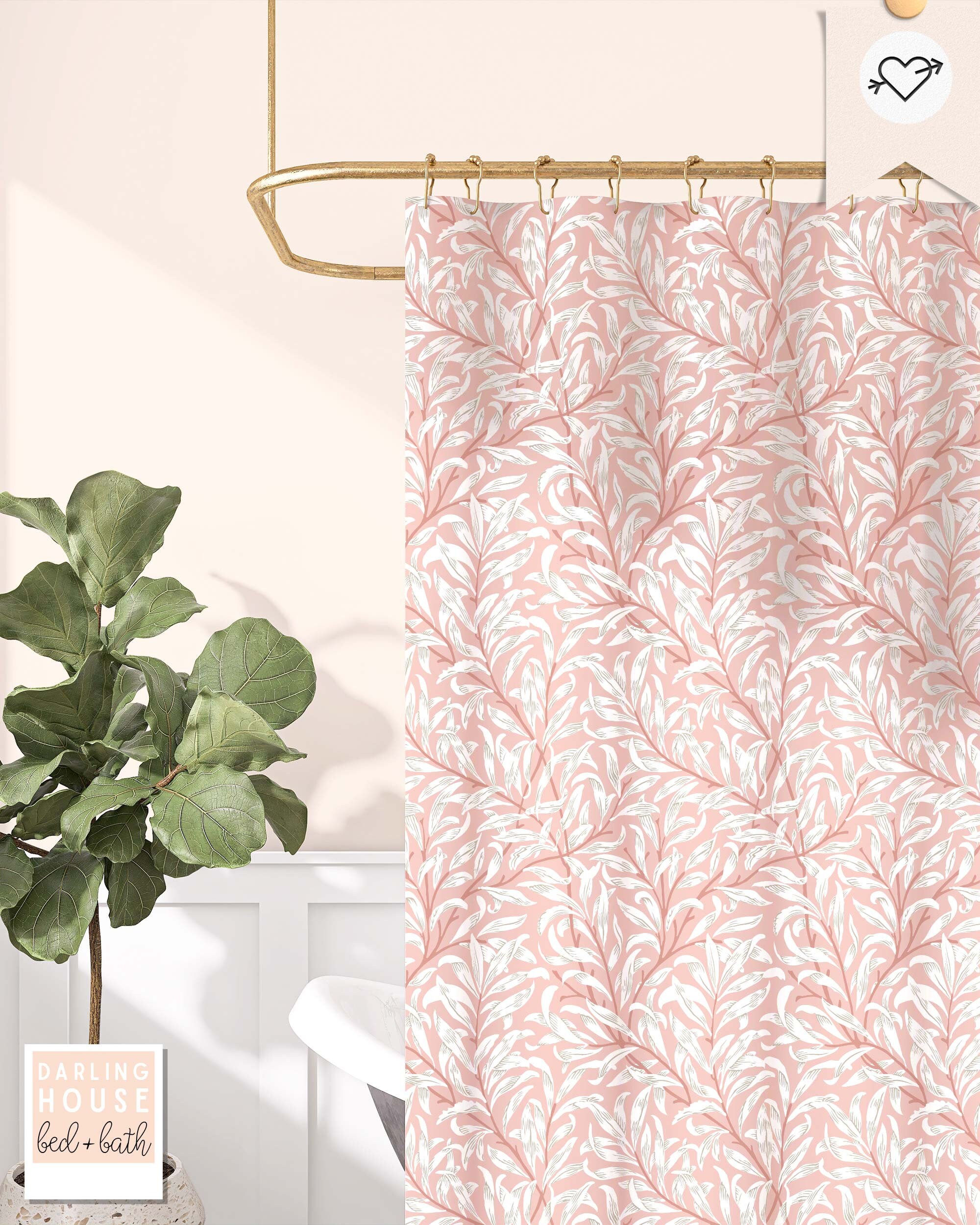 Coral Pink Art Nouveau Shower Curtain - William Morris Bathroom Decor