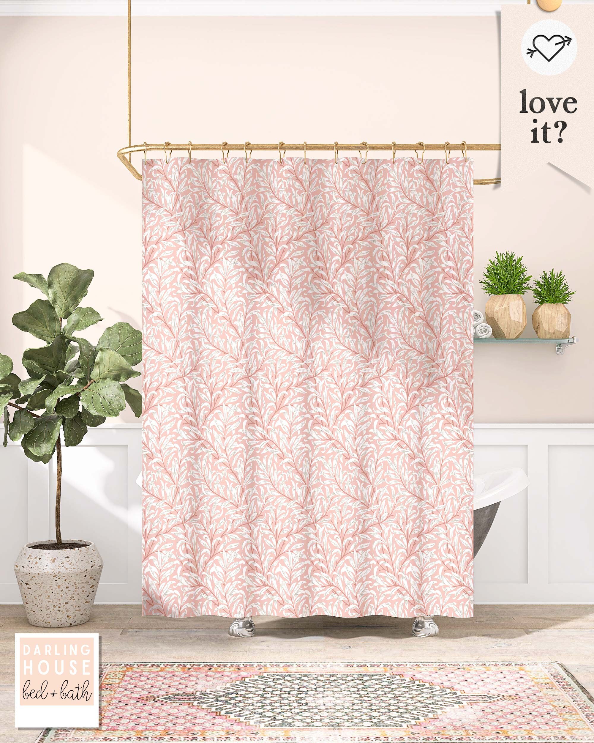 Coral Pink Art Nouveau Shower Curtain - William Morris Bathroom Decor