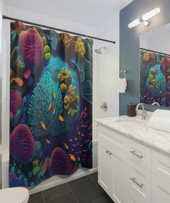 Coral Reef Oasis Shower Curtain - A Vibrant And Hypnotizing Water Landscape Design For Your Bathroom