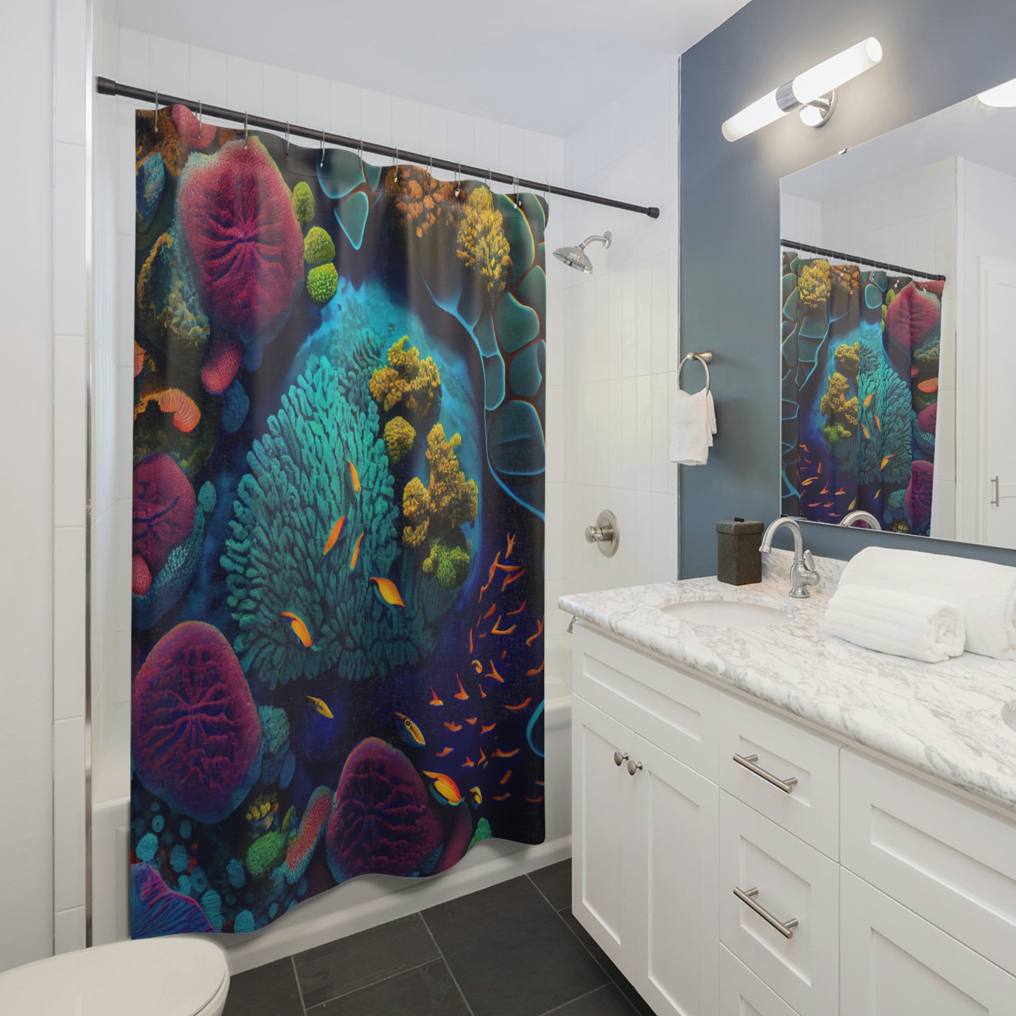 Coral Reef Oasis Shower Curtain - A Vibrant And Hypnotizing Water Landscape Design For Your Bathroom