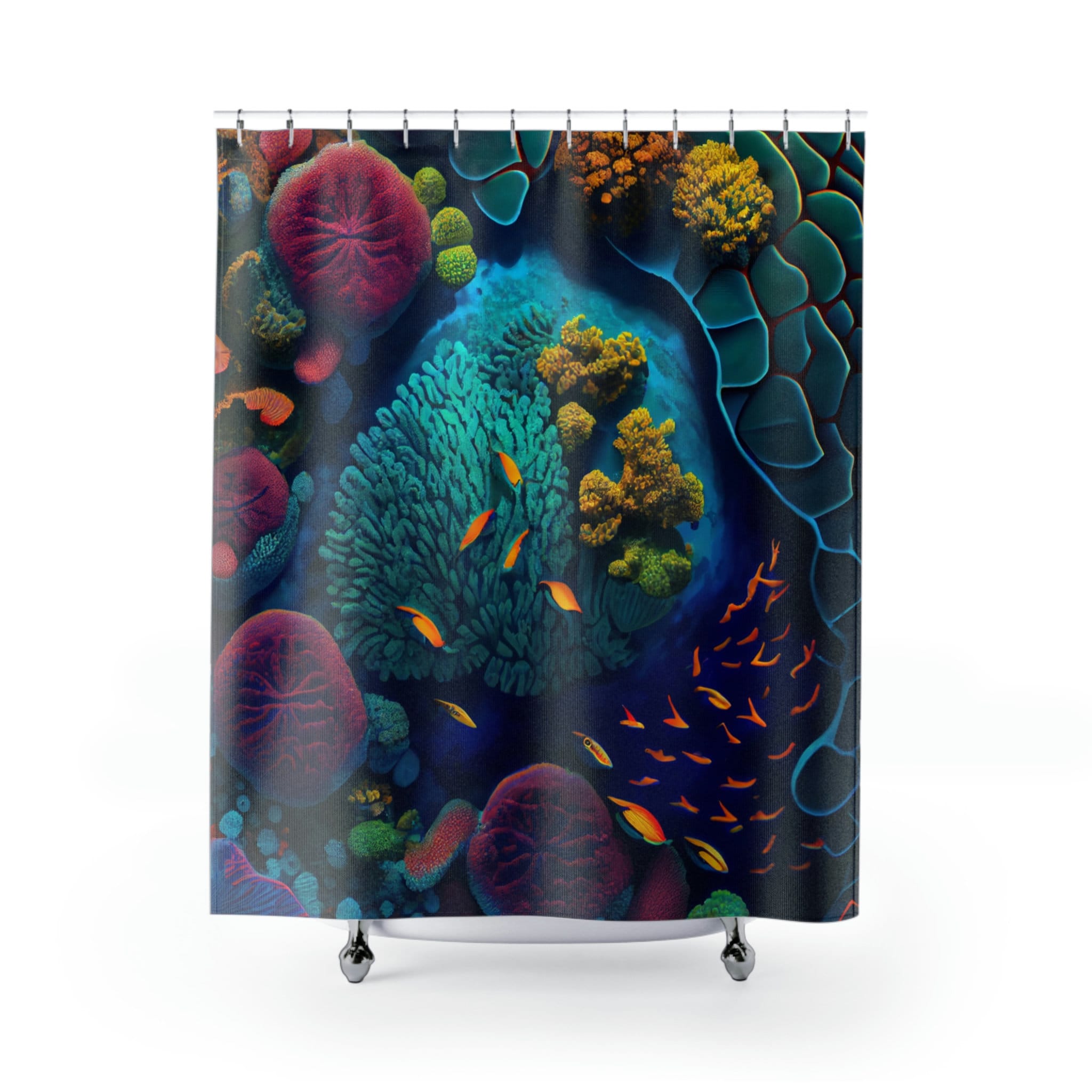 Coral Reef Oasis Shower Curtain - A Vibrant And Hypnotizing Water Landscape Design For Your Bathroom - Image 2