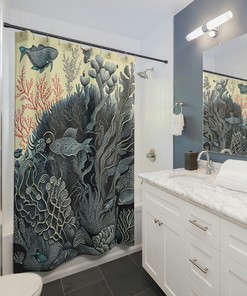 Coral Reef Scientific Illustration Shower Curtain 
