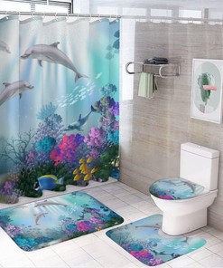 Coral Sea Dolphins Shower Curtain for Bathroom with Soft and Waterproof Fabric - Decorative Full Size Curtains