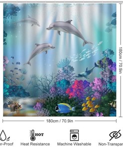 Coral Sea Dolphins Shower Curtain for Bathroom with Soft and Waterproof Fabric - Decorative Full Size Curtains