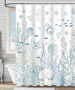 Coral Seashell Beach Nautical Shower Curtain by Ikfashoni 