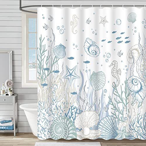 Coral Seashell Beach Nautical Shower Curtain by Ikfashoni