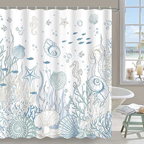 Coral Seashell Beach Nautical Shower Curtain by Ikfashoni