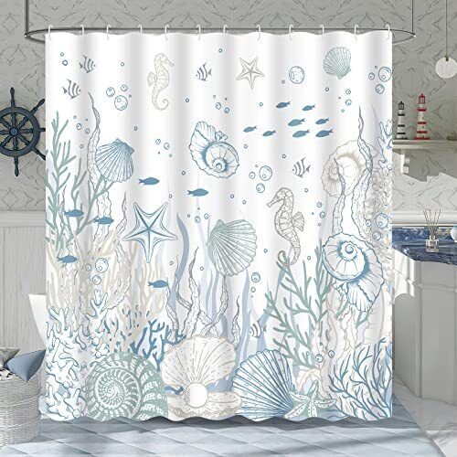 Coral Seashell Beach Nautical Shower Curtain by Ikfashoni