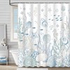 Coral Seashell Beach Shower Curtain, Nautical Bathroom Curtain with Starfish and Seahorse Prints, Blue