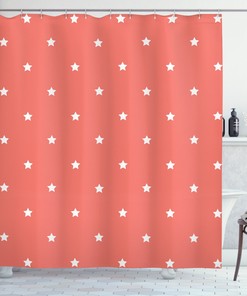 Coral Shower Curtain - Outer Print With Stars Figures - A Cute And Fun Design For Your Bathroom