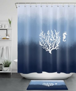 Coral and Seahorse Shower Curtain - Underwater Marine Life Bathroom Decor