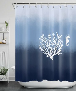 Coral and Seahorse Shower Curtain - Underwater Marine Life Bathroom Decor
