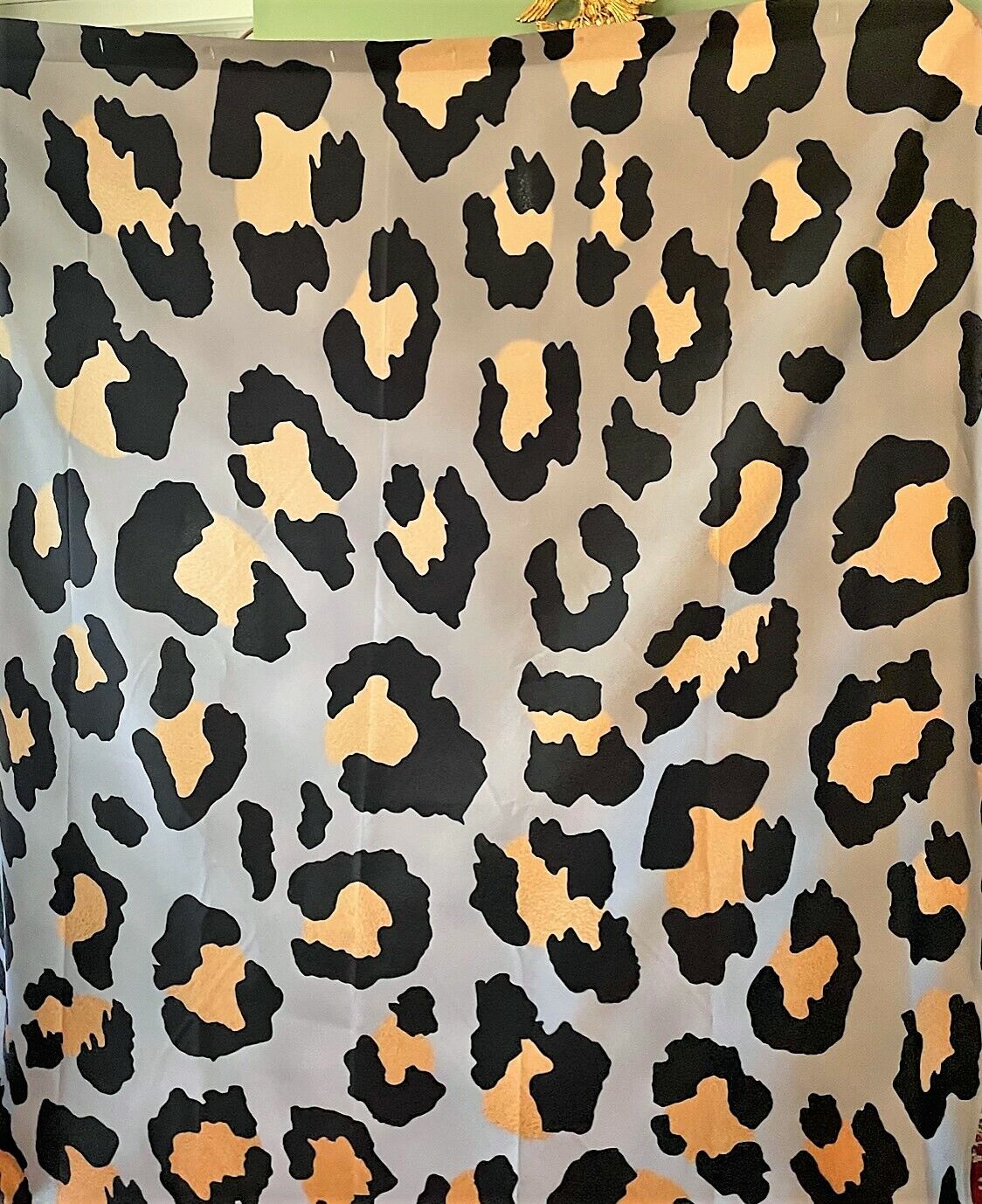 Corena Leopard Shower Curtain - Black, Dark Cream & Gold On Gray Violet