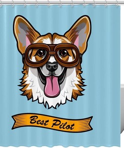 Corgi Dog Blue Waterproof Bathroom Curtain for Your Shower