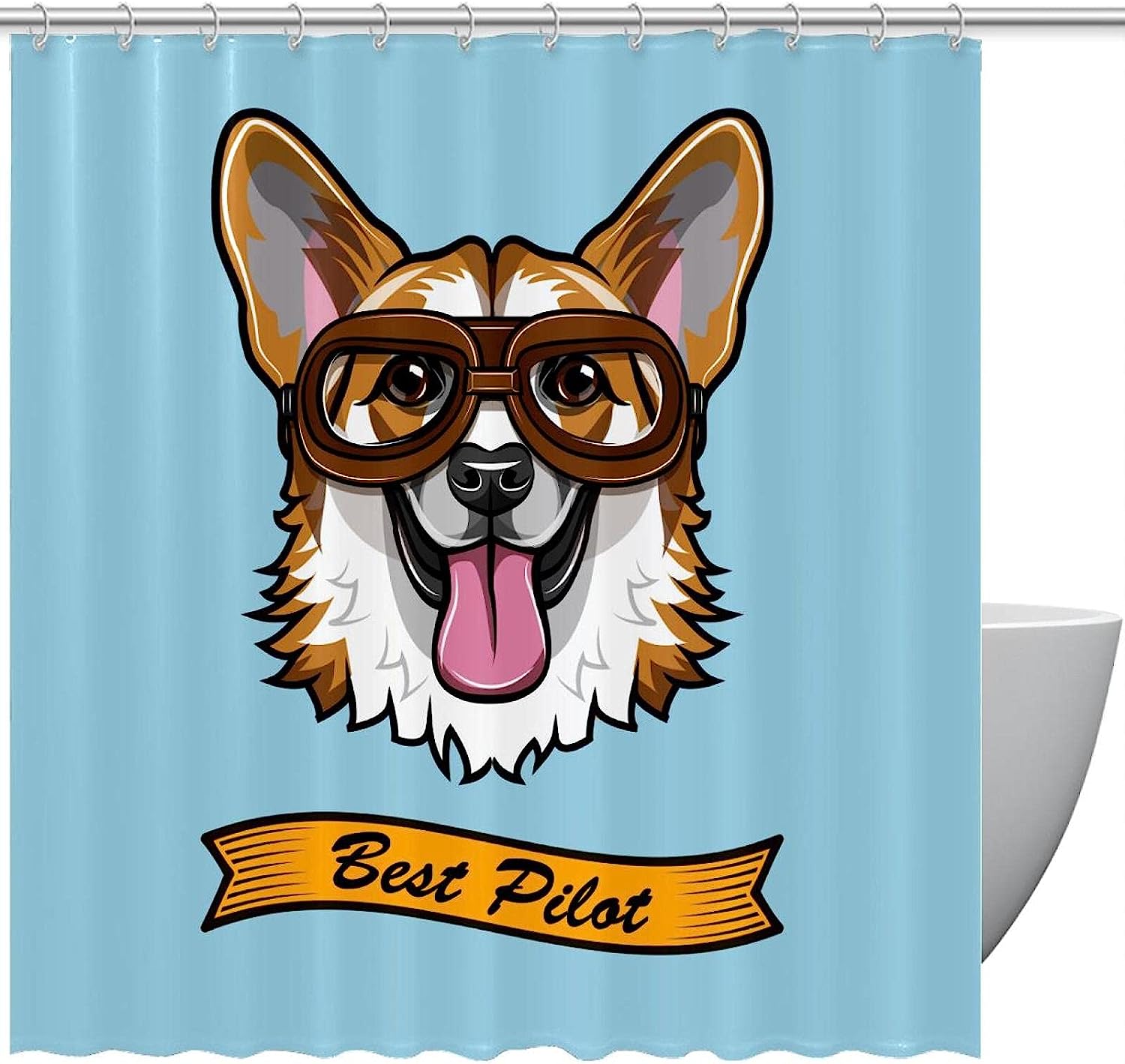 Corgi Dog Blue Waterproof Bathroom Curtain for Your Shower