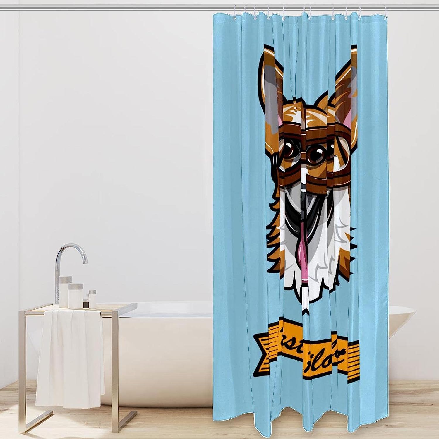 Corgi Dog Blue Waterproof Bathroom Curtain for Your Shower