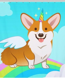 Corgi Dog Riding a Unicorn Shower Curtain for Your Bathroom Decor