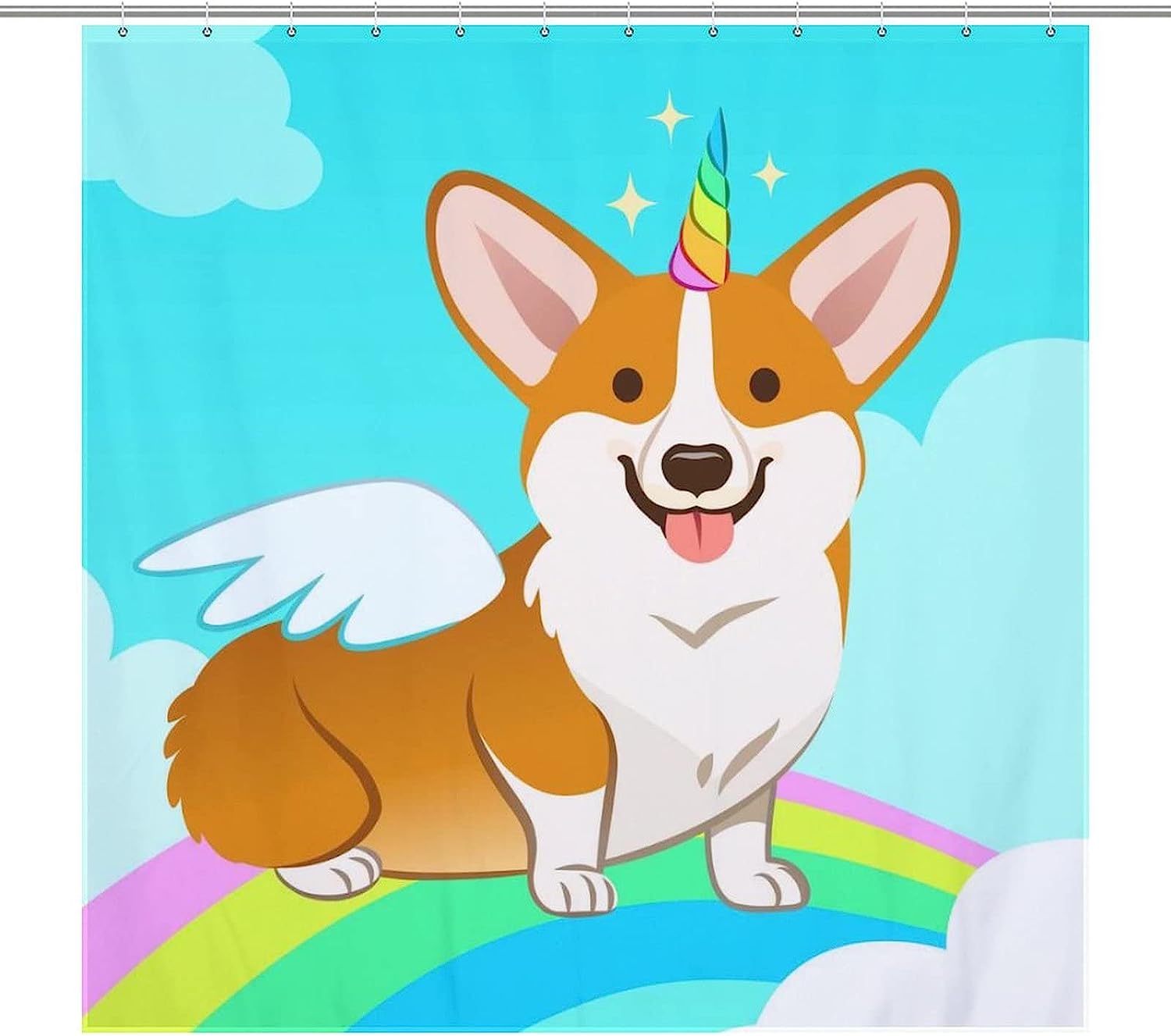 Corgi Dog Riding a Unicorn Shower Curtain for Your Bathroom Decor