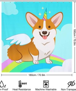 Corgi Dog Riding a Unicorn Shower Curtain for Your Bathroom Decor
