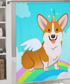 Corgi Dog Riding a Unicorn Shower Curtain for Your Bathroom Decor