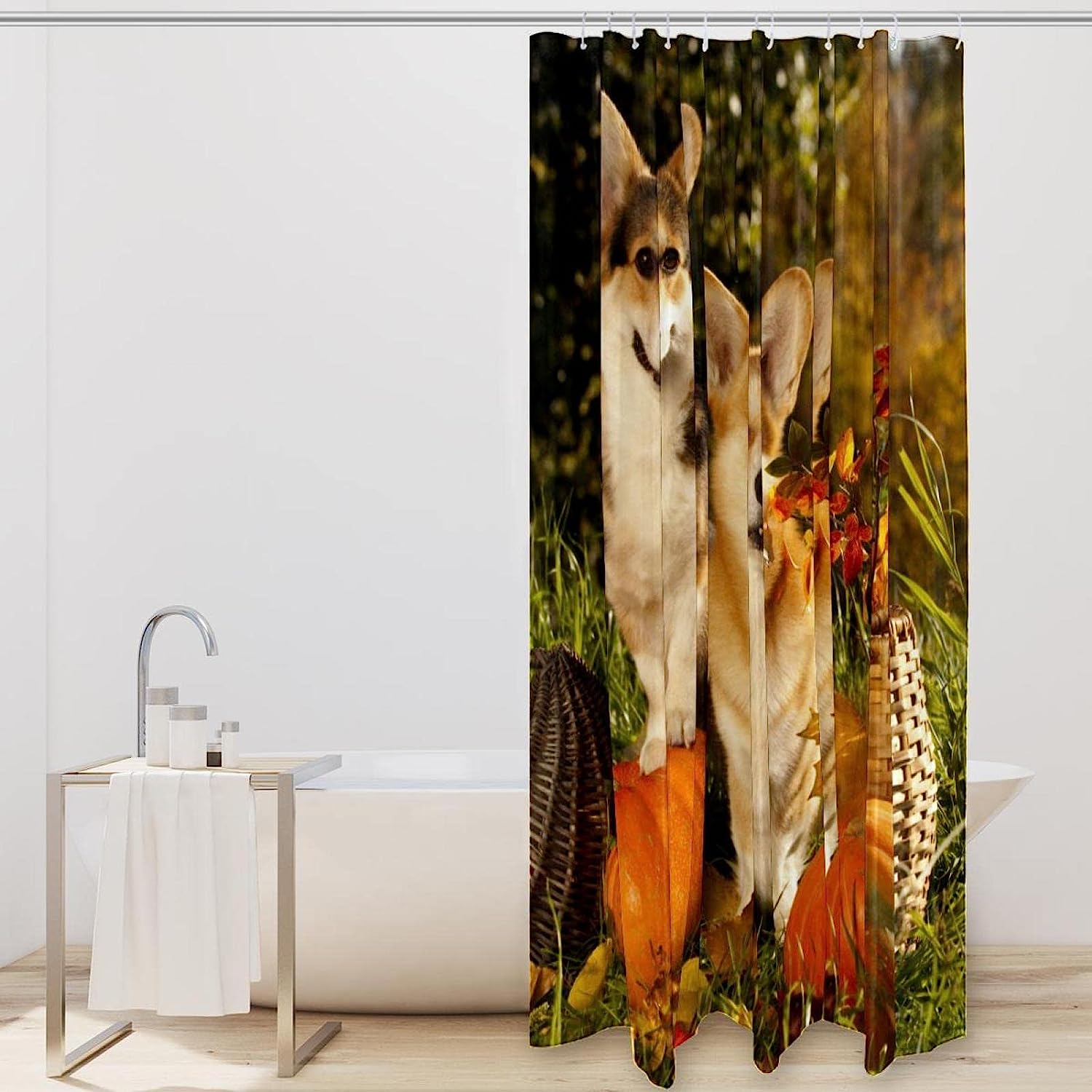 Corgi Dogs Pumpkin Fall Shower Curtain Restroom Shower Curtain