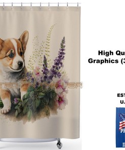 Corgi Pembroke Puppy Dog Watercolor Shower Curtain - A Cute And Adorable Addition To Your Bathroom