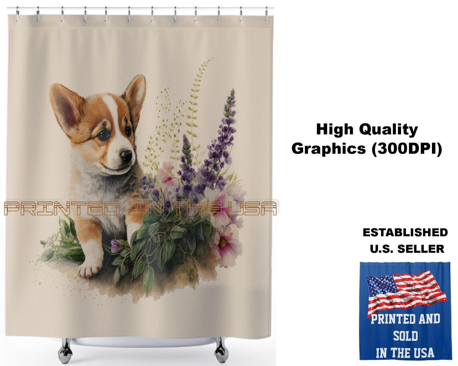 Corgi Pembroke Puppy Dog Watercolor Shower Curtain - A Cute And Adorable Addition To Your Bathroom