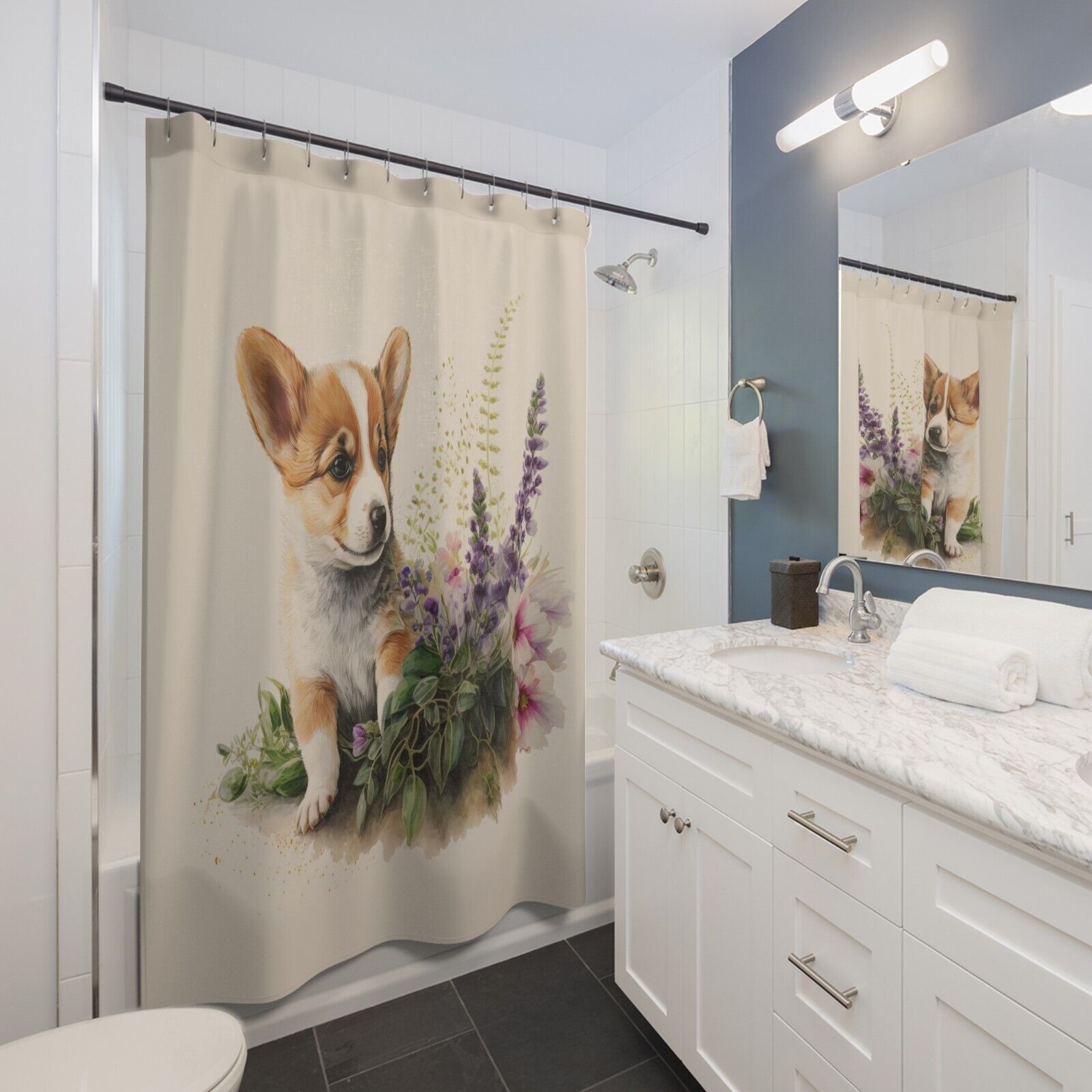 Corgi Pembroke Puppy Dog Watercolor Shower Curtain - A Cute And Adorable Addition To Your Bathroom - Image 2