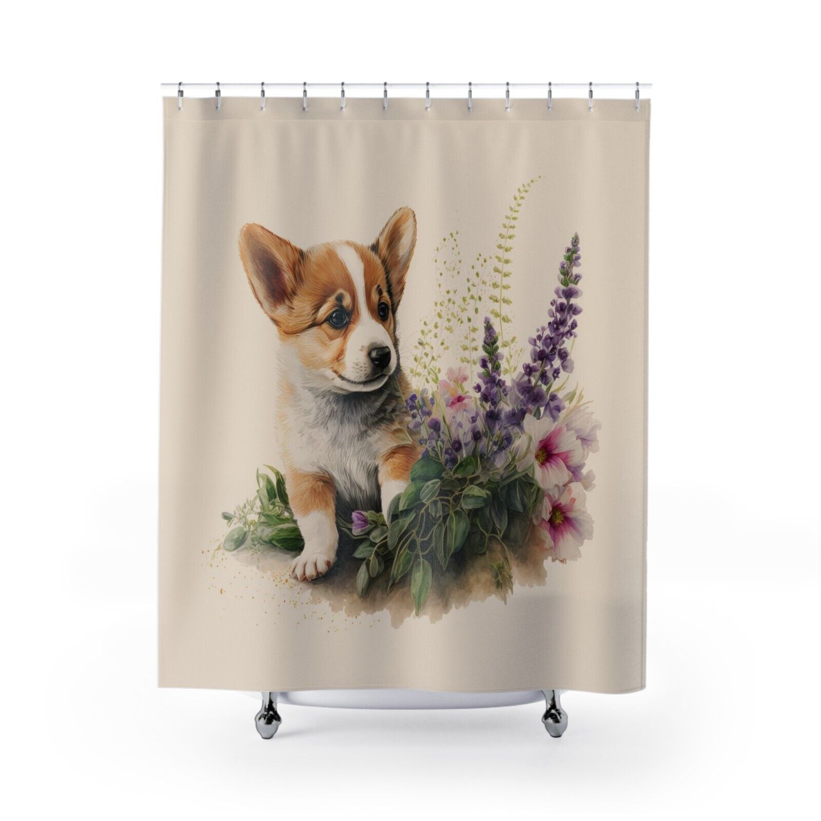 Corgi Pembroke Puppy Dog Watercolor Shower Curtain - A Cute And Adorable Addition To Your Bathroom - Image 3