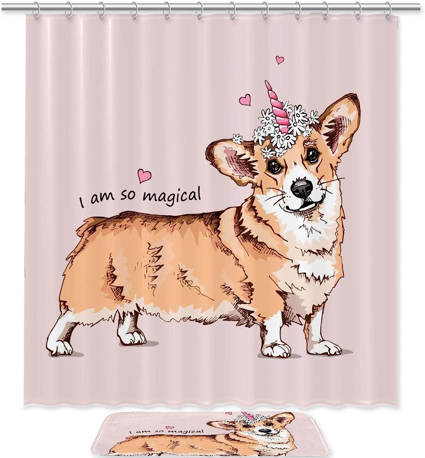 Corgi With Unicorn Horn Shower Curtain - A Magical And Whimsical Addition To Your Bathroom