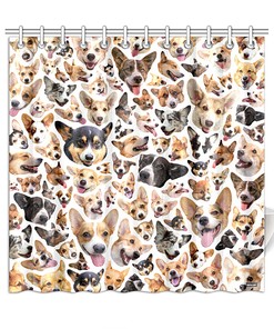 Corgis Shower Curtain Dog Portraits Novelty Shower Curtain - Vivid Photo Reproductions