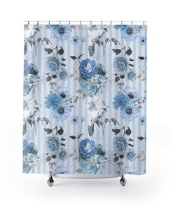 Cornflower Blue Roses Floral Botanical Shower Curtain for Elegant Bathroom Decor