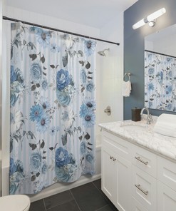 Cornflower Blue Roses Floral Botanical Shower Curtain for Elegant Bathroom Decor