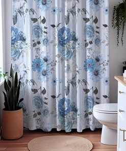 Cornflower Blue Roses Floral Botanical Shower Curtain for Elegant Bathroom Decor