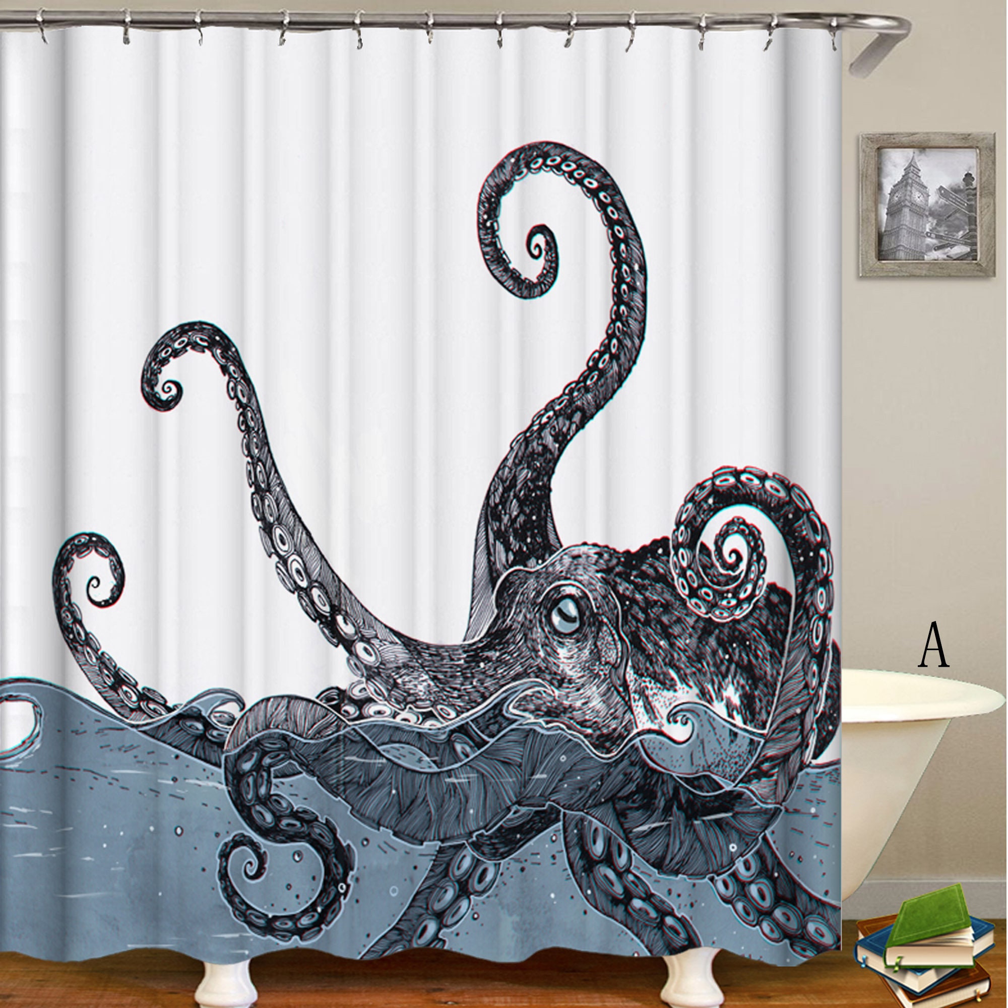 Corsair Shower Curtain - Octopus Monster Design - Waterproof And Unique