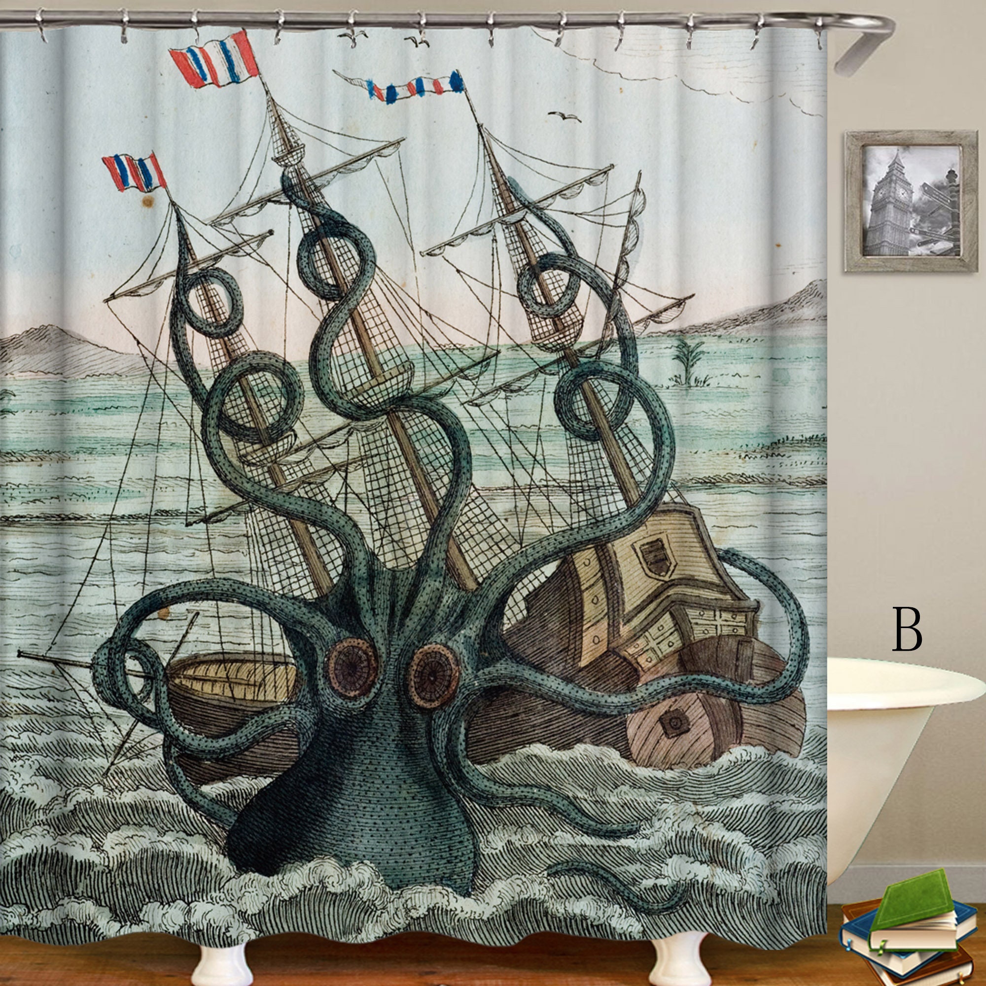 Corsair Shower Curtain - Octopus Monster Design - Waterproof And Unique - Image 2