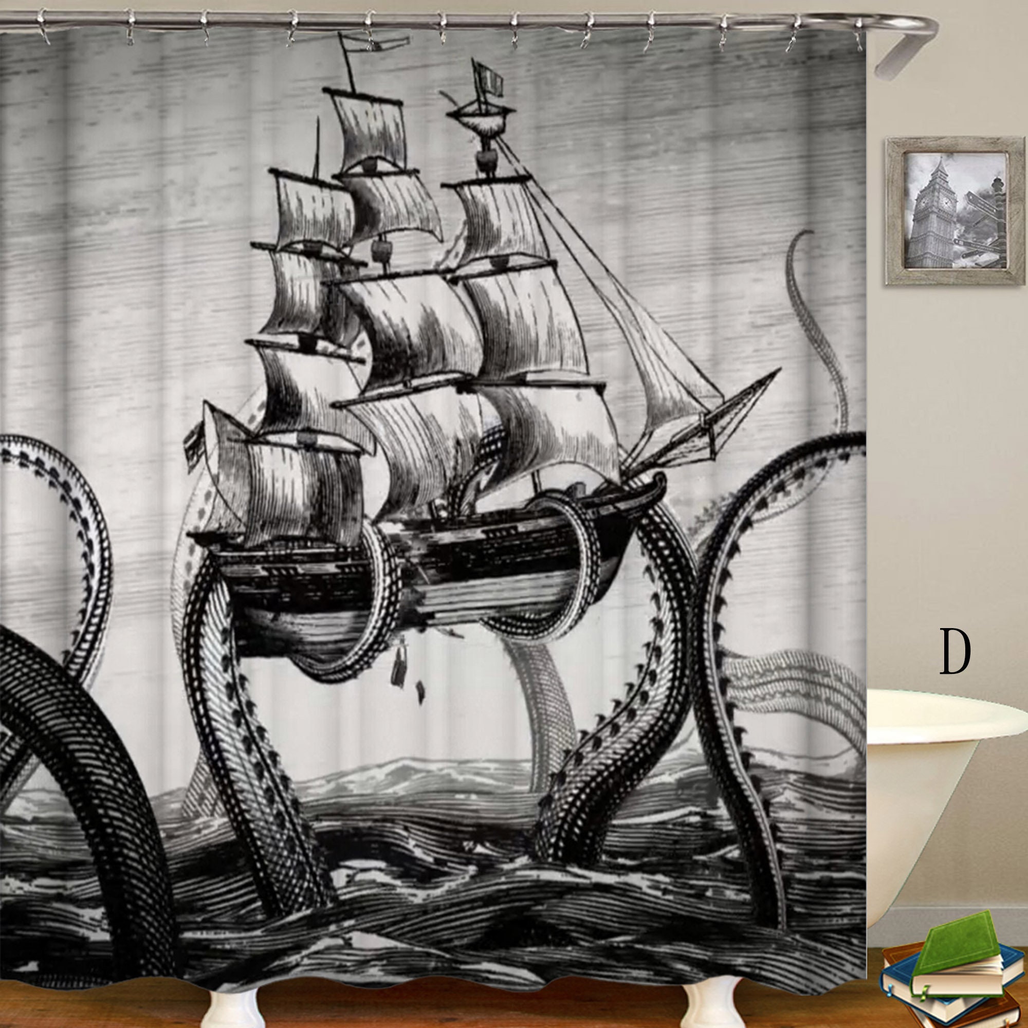 Corsair Shower Curtain - Octopus Monster Design - Waterproof And Unique - Image 4