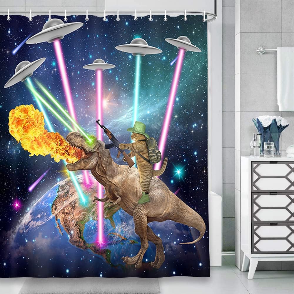 Cosmic Fabric Restroom Bathtub Decor Funny Kids Shower Curtain